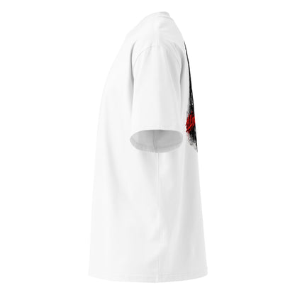 Cyber luxury feminine portrait graphic with red ILLIOR graffiti text for oversized women streetwear fashion