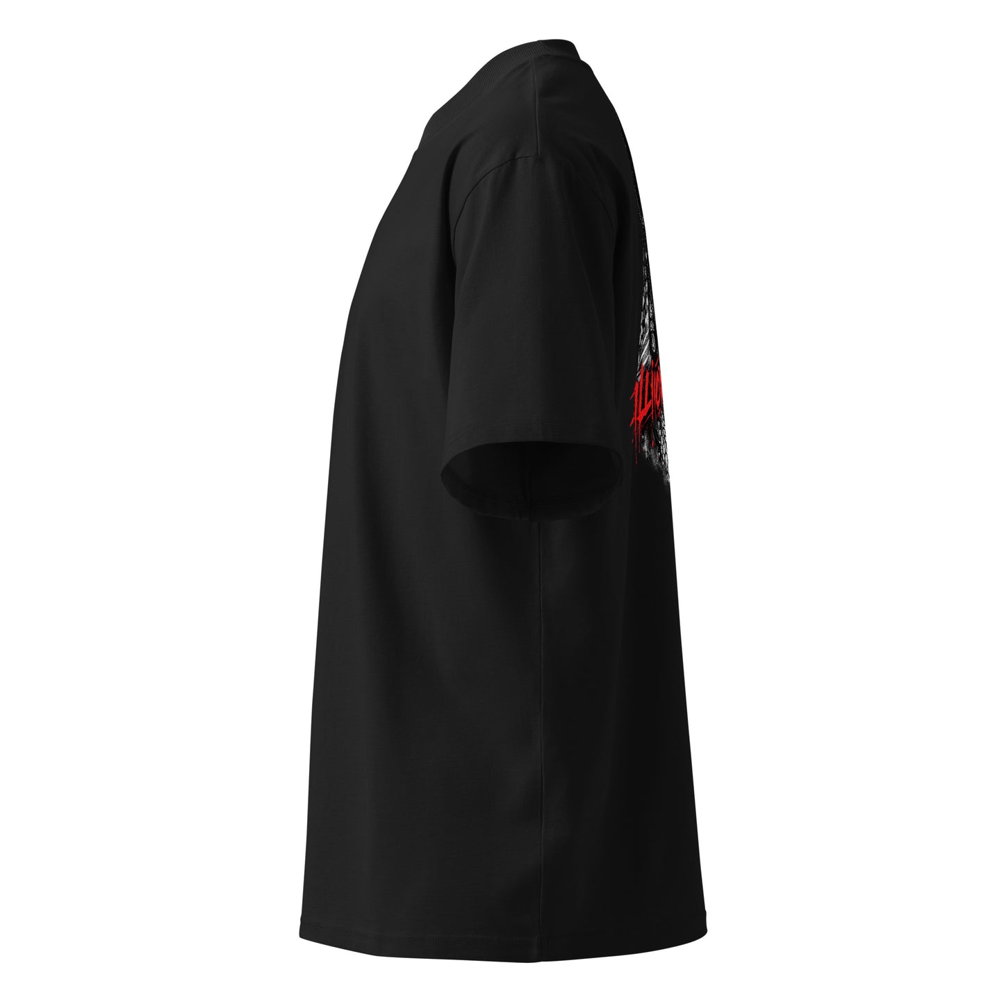 Japanese female balaclava portrait graphic with red graffiti ILLIOR typography for women streetwear fashion